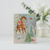 ヴィンテージクリスマスツリーのトナカイ　ホリデー ポストカード (スタンド正面)
