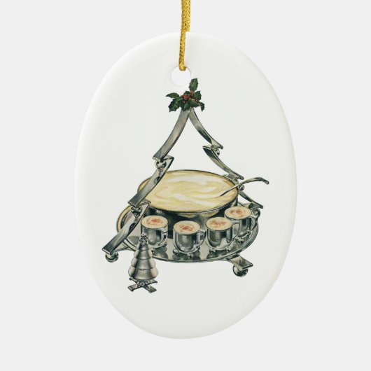 ヴィンテージクリスマスツリーのパンチボウルの卵 セラミックオーナメント (正面)