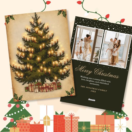 ヴィンテージクリスマスツリーの写真ホリデーカード シーズンカード
