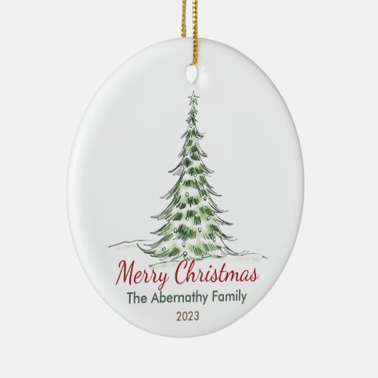 ヴィンテージクリスマスツリーの家族の名前と年 セラミックオーナメント (右)