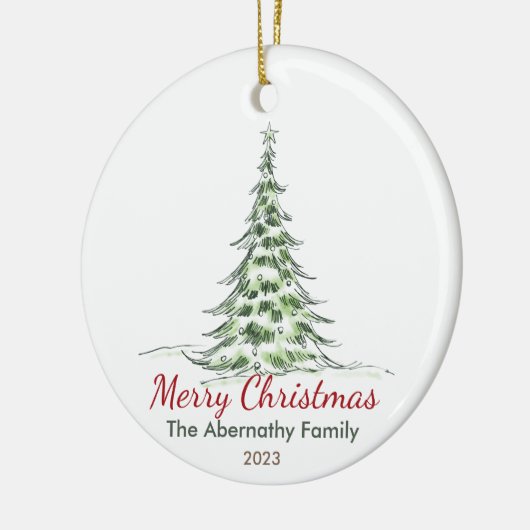 ヴィンテージクリスマスツリーの家族の名前と年 セラミックオーナメント (左)