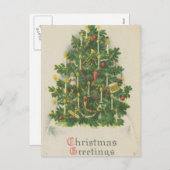 ヴィンテージクリスマスツリーの挨拶 シーズンポストカード (正面/裏面)
