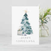 ヴィンテージクリスマスツリーの水色金ゴールド星 シーズンカード (スタンド正面)