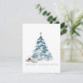 ヴィンテージクリスマスツリーの水色金ゴールド星 シーズンカード (スタンド正面)