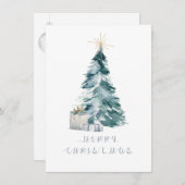 ヴィンテージクリスマスツリーの水色金ゴールド星 ノートカード (正面/裏面)