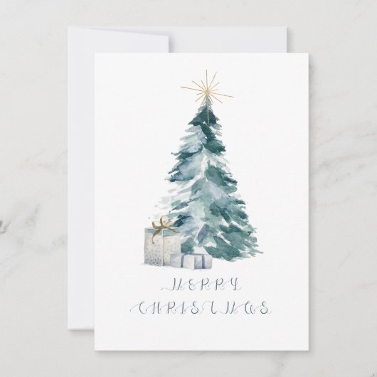 ヴィンテージクリスマスツリーの水色金ゴールド星 ノートカード (正面)