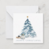 ヴィンテージクリスマスツリーの水色金ゴールド星 ノートカード (正面)