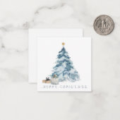 ヴィンテージクリスマスツリーの水色金ゴールド星 ノートカード (正面/裏面インサイチュ)