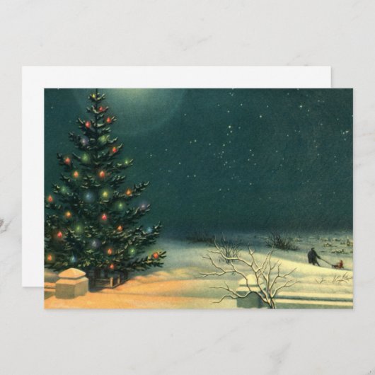 ヴィンテージクリスマスツリーアットナイト招待状 招待状 (正面/裏面)
