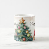 ヴィンテージクリスマスツリーオーナメントとプレゼント コーヒーマグカップ (中央)