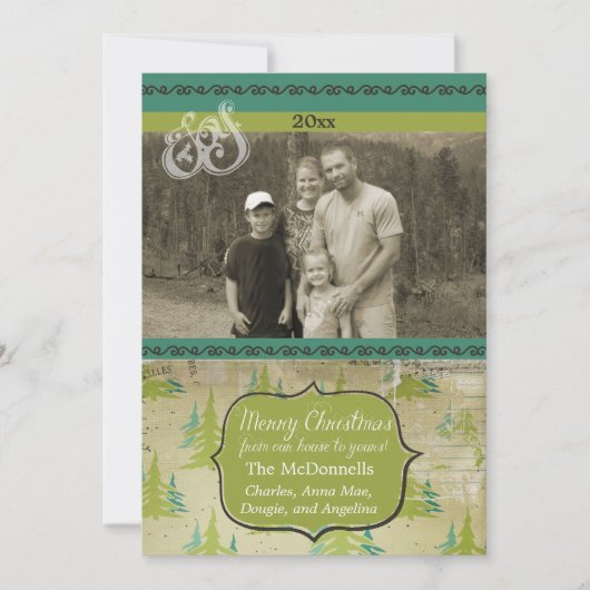 ヴィンテージクリスマスツリーカスタムズ写真ホリデーカード シーズンカード (正面)