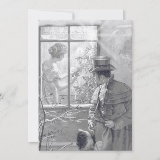 ヴィンテージクリスマスツリーカップル犬の窓のスケッチ シーズンカード (正面)