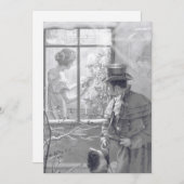 ヴィンテージクリスマスツリーカップル犬の窓のスケッチ シーズンカード (正面/裏面)