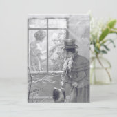 ヴィンテージクリスマスツリーカップル犬の窓のスケッチ シーズンカード (スタンド正面)