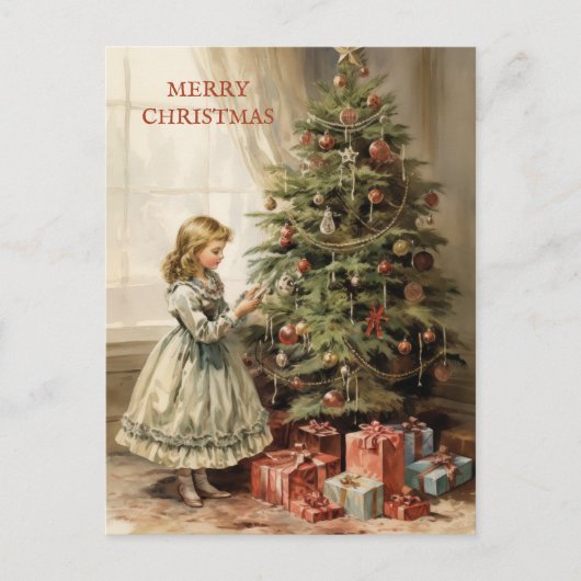 ヴィンテージクリスマスツリーガールギフト シーズンポストカード (正面)