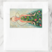 ヴィンテージクリスマスツリーガール 長方形シール (バッグ)