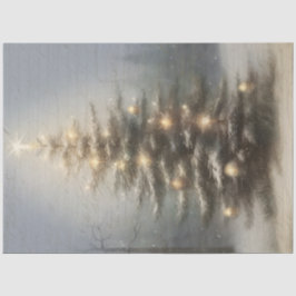 ヴィンテージクリスマスツリーキャンドル点灯の雪のデコパージュ 薄葉紙