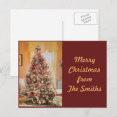 ヴィンテージクリスマスツリークラシックインクリムゾンレッドトリム シーズンポストカード (正面/裏面)