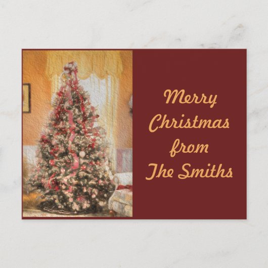 ヴィンテージクリスマスツリークラシックインクリムゾンレッドトリム シーズンポストカード (正面)