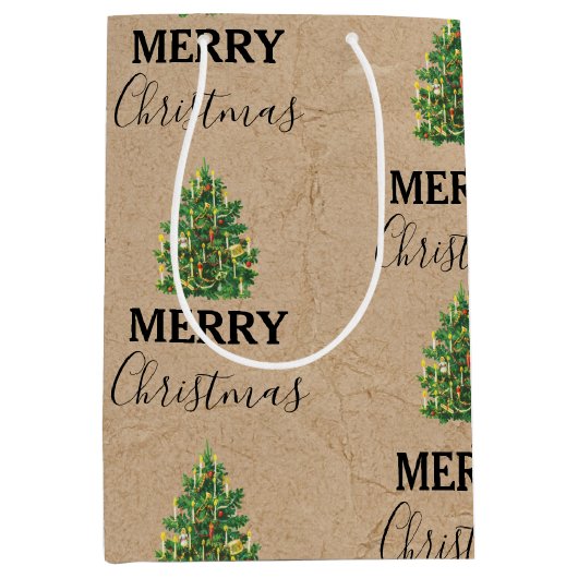 ヴィンテージクリスマスツリークラフトフェスティバルクリスマス ミディアムペーパーバッグ (正面)