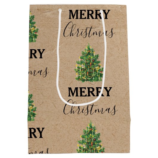 ヴィンテージクリスマスツリークラフトフェスティバルクリスマス ミディアムペーパーバッグ (裏面)