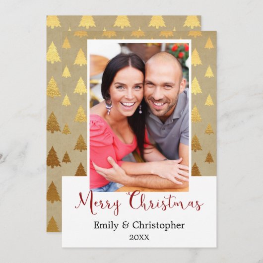 ヴィンテージクリスマスツリークラフト紙フォトカード シーズンカード (正面/裏面)