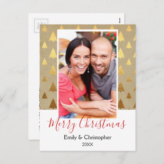 ヴィンテージクリスマスツリークラフト紙フォトカード シーズンポストカード (正面/裏面)