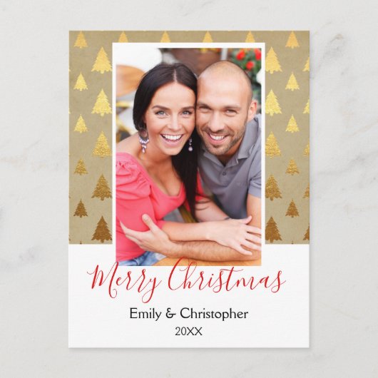 ヴィンテージクリスマスツリークラフト紙フォトカード シーズンポストカード (正面)