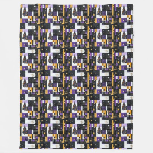 ヴィンテージクリスマスツリーコラージュ フリースブランケット (正面)