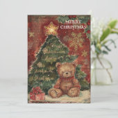 ヴィンテージクリスマスツリーテディベアレッドグリーン シーズンカード (スタンド正面)