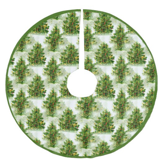 ヴィンテージクリスマスツリーパターンホリデイクリスマス ブラッシュドポリエステルツリースカート (正面)