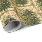 ヴィンテージクリスマスツリーパターン素朴なレトロ ラッピングペーパー (ロールコーナー)