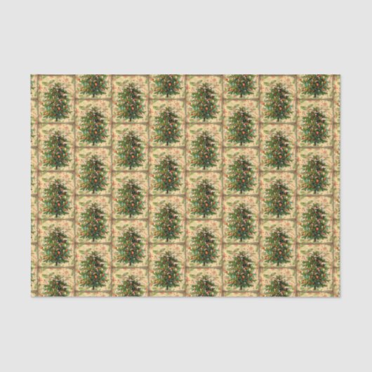 ヴィンテージクリスマスツリーパターン素朴なレトロ 薄葉紙 (正面)