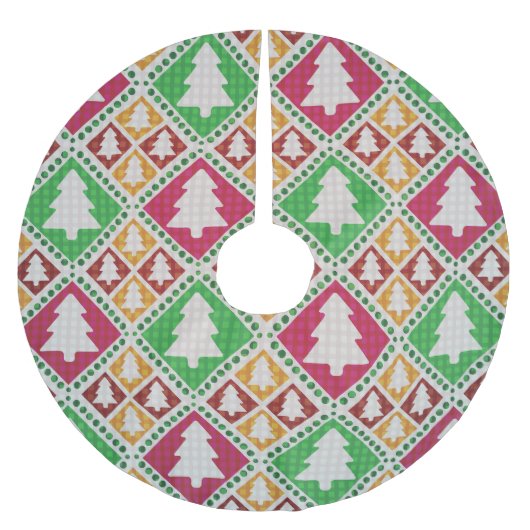 ヴィンテージクリスマスツリーパターン。 ブラッシュドポリエステルツリースカート (正面)