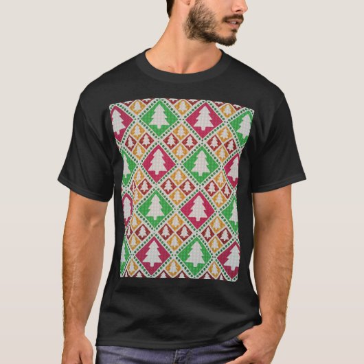 ヴィンテージクリスマスツリーパターン。 Tシャツ (正面)