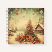 ヴィンテージクリスマスツリーパーソナライズされたメッセージスパイラル ノートブック (正面)