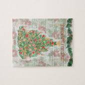 ヴィンテージクリスマスツリーファミリークリスマスイブおもしろい ジグソーパズル (横)