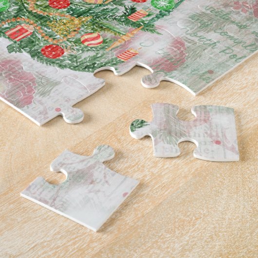 ヴィンテージクリスマスツリーファミリークリスマスイブおもしろい ジグソーパズル (側面)