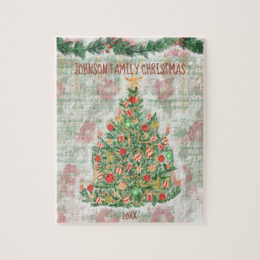 ヴィンテージクリスマスツリーファミリークリスマスイブおもしろい ジグソーパズル (縦)