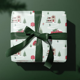 ヴィンテージクリスマスツリーファーム風景モノグラム ラッピングペーパー
