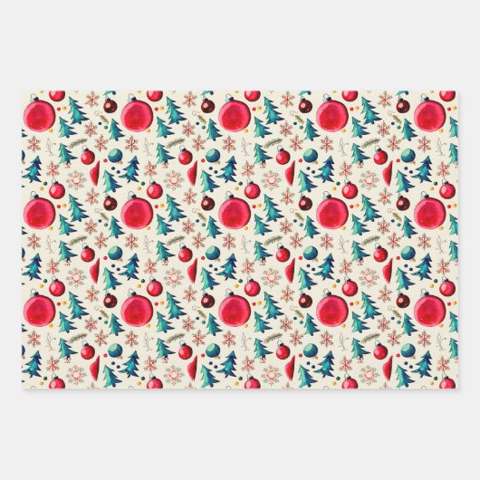 ヴィンテージクリスマスツリーファーム風景包み紙 ラッピングペーパーシート (正面3)
