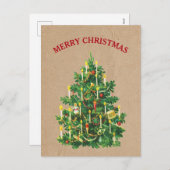 ヴィンテージクリスマスツリーフェスティバルクラフトブラウン紙 シーズンポストカード (正面/裏面)