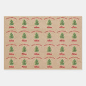 ヴィンテージクリスマスツリーフェスティバル名前をカスタムするクラフト ラッピングペーパーシート (正面2)