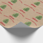 ヴィンテージクリスマスツリーフェスティバル名前をカスタムするクラフト ラッピングペーパー (角)