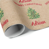 ヴィンテージクリスマスツリーフェスティバル名前をカスタムするクラフト ラッピングペーパー (ロールコーナー)