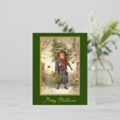 ヴィンテージクリスマスツリーベビーガールグリーナリー 箔シーズンポストカード (立ち正面)
