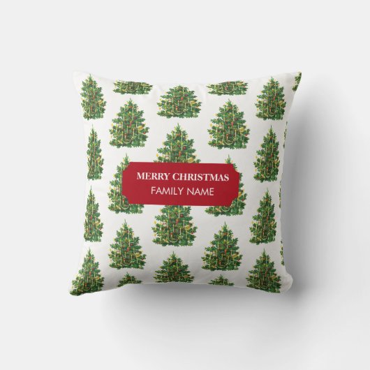 ヴィンテージクリスマスツリーホリデイ名前をカスタムする クッション (裏面)