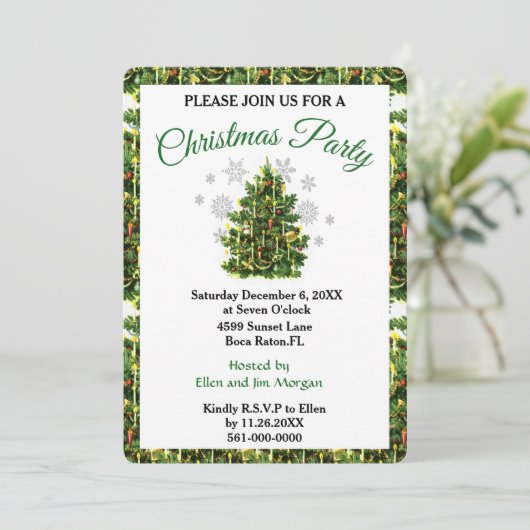 ヴィンテージクリスマスツリーホリデーパーティー招待状 招待状 (スタンド正面)