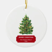 ヴィンテージクリスマスツリーホリデーファミリーネーム年 セラミックオーナメント (正面)