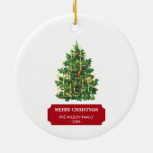 ヴィンテージクリスマスツリーホリデーファミリーネーム年 セラミックオーナメント (裏面)